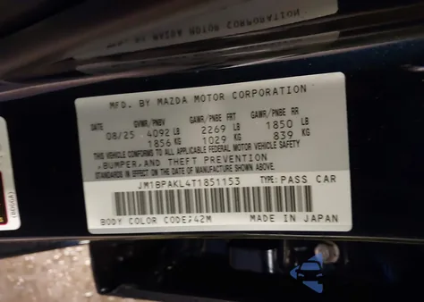 2026 Mazda Mazda3 2.5 S Select Sport z USA, uszkodzony, nr VIN JM1BPAKL4T1851153